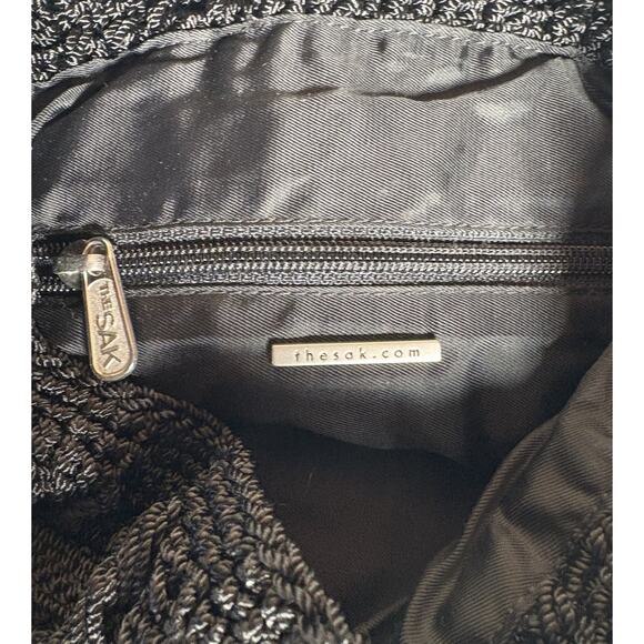 The Sak Crochet Knit Bucket Bag Lined Backpack Black 12" - Picture 9 of 16